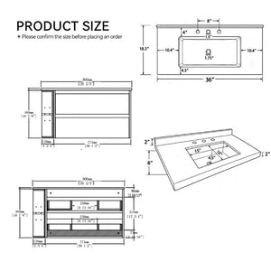 English Elm 36 Inch Floating Bathroom Vanity Plywood Cabinet Cultured Marble Undermount Sink White Carrara White B2775S00226