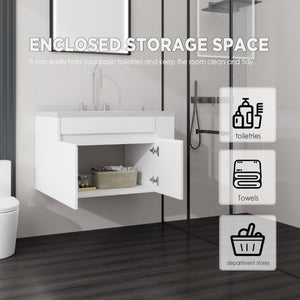 English Elm 36 Inch Floating Bathroom Vanity Plywood Cabinet Cultured Marble Undermount Sink White Carrara White B2775S00226