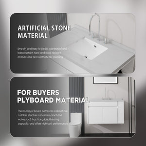 English Elm 36 Inch Floating Bathroom Vanity Plywood Cabinet Cultured Marble Undermount Sink White Carrara White B2775S00226
