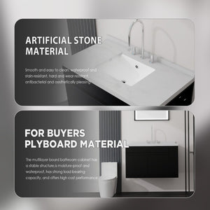 English Elm 36 Inch Floating Bathroom Vanity Plywood Cabinet Cultured Marble Undermount Sink Black Carrara White B2775S00227