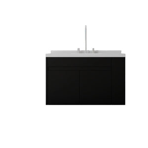 English Elm 36 Inch Floating Bathroom Vanity Plywood Cabinet Cultured Marble Undermount Sink Black Carrara White B2775S00227