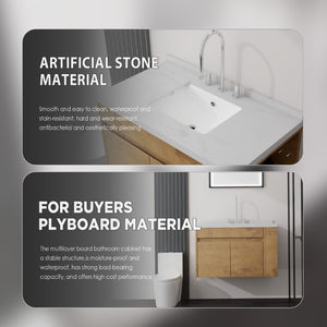 English Elm 36 Inch Floating Bathroom Vanity Plywood Cabinet Cultured Marble Undermount Sink Oak Carrara White B2775S00229