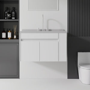 English Elm 36 Inch Floating Bathroom Vanity Plywood Cabinet Cultured Marble Undermount Sink White Granite White B2775S00231