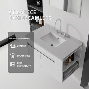 English Elm 36 Inch Floating Bathroom Vanity Plywood Cabinet Cultured Marble Undermount Sink White Granite White B2775S00231