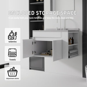 English Elm 36 Inch Floating Bathroom Vanity Plywood Cabinet Cultured Marble Undermount Sink White Granite White B2775S00231