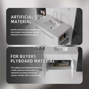 English Elm 36 Inch Floating Bathroom Vanity Plywood Cabinet Cultured Marble Undermount Sink White Granite White B2775S00231