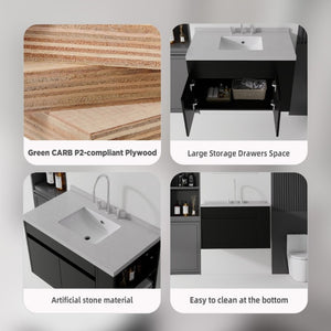 English Elm 36 Inch Floating Bathroom Vanity Plywood Cabinet Cultured Marble Undermount Sink Black Granite White B2775S00232