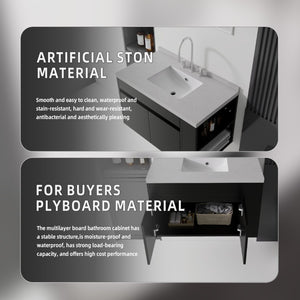 English Elm 36 Inch Floating Bathroom Vanity Plywood Cabinet Cultured Marble Undermount Sink Black Granite White B2775S00232