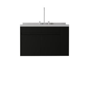 English Elm 36 Inch Floating Bathroom Vanity Plywood Cabinet Cultured Marble Undermount Sink Black Granite White B2775S00232