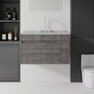 English Elm 36 Inch Floating Bathroom Vanity Plywood Cabinet Cultured Marble Undermount Sink Grey Granite White B2775S00233