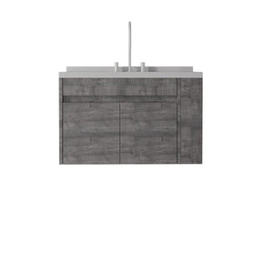 English Elm 36 Inch Floating Bathroom Vanity Plywood Cabinet Cultured Marble Undermount Sink Grey Granite White B2775S00233