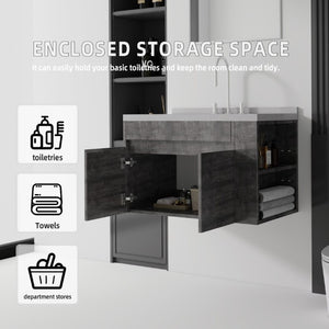 English Elm 36 Inch Floating Bathroom Vanity Plywood Cabinet Cultured Marble Undermount Sink Grey Granite White B2775S00233