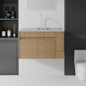 English Elm 36 Inch Floating Bathroom Vanity Plywood Cabinet Cultured Marble Undermount Sink Oak Granite White B2775S00234