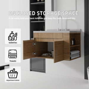 English Elm 36 Inch Floating Bathroom Vanity Plywood Cabinet Cultured Marble Undermount Sink Oak Granite White B2775S00234