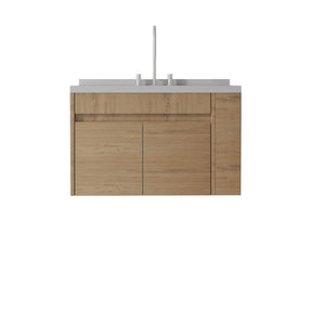 English Elm 36 Inch Floating Bathroom Vanity Plywood Cabinet Cultured Marble Undermount Sink Oak Granite White B2775S00234