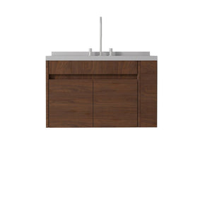 English Elm 36 Inch Floating Bathroom Vanity Plywood Cabinet Cultured Marble Undermount Sink Brown Granite White B2775S00235