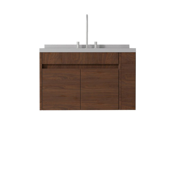 English Elm 36 Inch Floating Bathroom Vanity Plywood Cabinet Cultured Marble Undermount Sink Brown Granite White B2775S00235