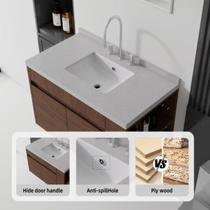 English Elm 36 Inch Floating Bathroom Vanity Plywood Cabinet Cultured Marble Undermount Sink Brown Granite White B2775S00235