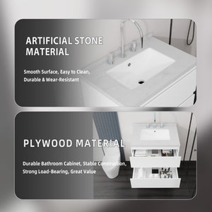 English Elm 24 Inch Floating Bathroom Vanity with Cultured Marble Top Soft Close Drawer Undermount Sink White Carrara White B2775S00246