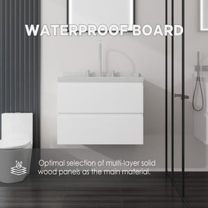 English Elm 24 Inch Floating Bathroom Vanity with Cultured Marble Top Soft Close Drawer Undermount Sink White Carrara White B2775S00246