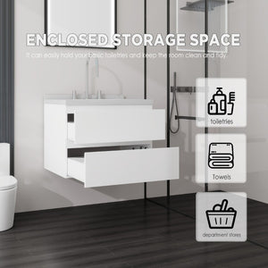 English Elm 24 Inch Floating Bathroom Vanity with Cultured Marble Top Soft Close Drawer Undermount Sink White Carrara White B2775S00246