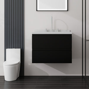 English Elm 24 Inch Floating Bathroom Vanity with Cultured Marble Top Soft Close Drawer Undermount Sink Black Carrara White B2775S00247