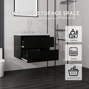 English Elm 24 Inch Floating Bathroom Vanity with Cultured Marble Top Soft Close Drawer Undermount Sink Black Carrara White B2775S00247