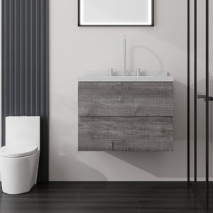 English Elm 24 Inch Floating Bathroom Vanity with Cultured Marble Top Soft Close Drawer Undermount Sink Grey Carrara White B2775S00248