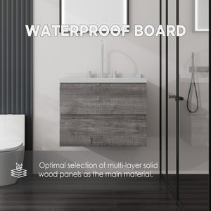 English Elm 24 Inch Floating Bathroom Vanity with Cultured Marble Top Soft Close Drawer Undermount Sink Grey Carrara White B2775S00248