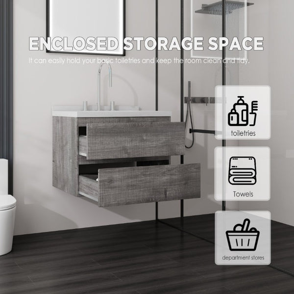 English Elm 24 Inch Floating Bathroom Vanity with Cultured Marble Top Soft Close Drawer Undermount Sink Grey Carrara White B2775S00248