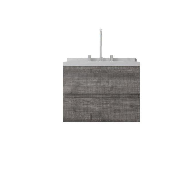 English Elm 24 Inch Floating Bathroom Vanity with Cultured Marble Top Soft Close Drawer Undermount Sink Grey Carrara White B2775S00248