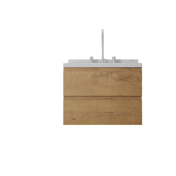 English Elm 24 Inch Floating Bathroom Vanity with Cultured Marble Top Soft Close Drawer Undermount Sink Oak Carrara White B2775S00249