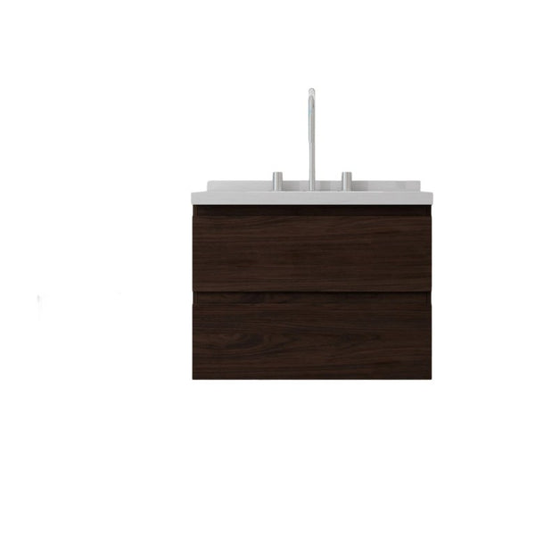 English Elm 24 Inch Floating Bathroom Vanity with Cultured Marble Top Soft Close Drawer Undermount Sink Brown Carrara White B2775S00250