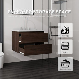 English Elm 24 Inch Floating Bathroom Vanity with Cultured Marble Top Soft Close Drawer Undermount Sink Brown Carrara White B2775S00250