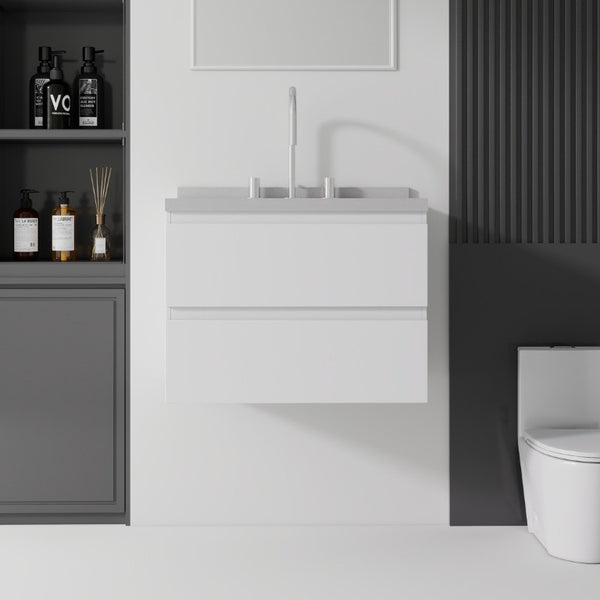 English Elm 24 Inch Floating Bathroom Vanity with Cultured Marble Top Soft Close Drawer Undermount Sink White Granite White B2775S00251