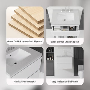 English Elm 24 Inch Floating Bathroom Vanity with Cultured Marble Top Soft Close Drawer Undermount Sink White Granite White B2775S00251
