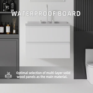 English Elm 24 Inch Floating Bathroom Vanity with Cultured Marble Top Soft Close Drawer Undermount Sink White Granite White B2775S00251