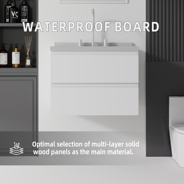 English Elm 24 Inch Floating Bathroom Vanity with Cultured Marble Top Soft Close Drawer Undermount Sink White Granite White B2775S00251