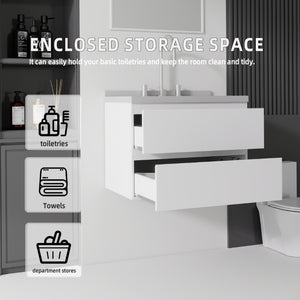 English Elm 24 Inch Floating Bathroom Vanity with Cultured Marble Top Soft Close Drawer Undermount Sink White Granite White B2775S00251