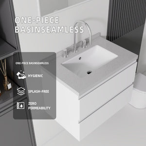 English Elm 24 Inch Floating Bathroom Vanity with Cultured Marble Top Soft Close Drawer Undermount Sink White Granite White B2775S00251