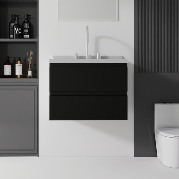 English Elm 24 Inch Floating Bathroom Vanity with Cultured Marble Top Soft Close Drawer Undermount Sink Black Granite White B2775S00252