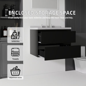 English Elm 24 Inch Floating Bathroom Vanity with Cultured Marble Top Soft Close Drawer Undermount Sink Black Granite White B2775S00252