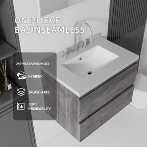 English Elm 24 Inch Floating Bathroom Vanity with Cultured Marble Top Soft Close Drawer Undermount Sink Grey Granite White B2775S00253