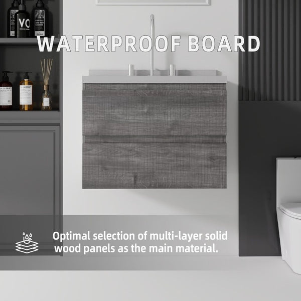 English Elm 24 Inch Floating Bathroom Vanity with Cultured Marble Top Soft Close Drawer Undermount Sink Grey Granite White B2775S00253