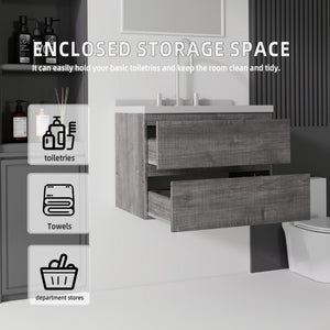 English Elm 24 Inch Floating Bathroom Vanity with Cultured Marble Top Soft Close Drawer Undermount Sink Grey Granite White B2775S00253