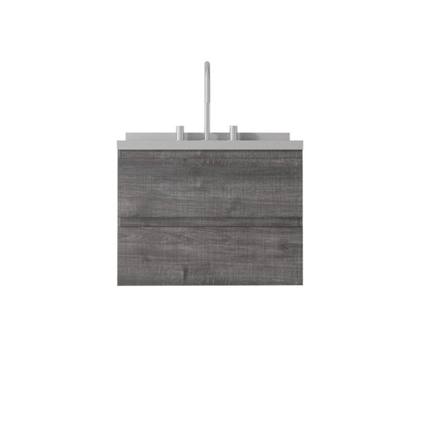 English Elm 24 Inch Floating Bathroom Vanity with Cultured Marble Top Soft Close Drawer Undermount Sink Grey Granite White B2775S00253