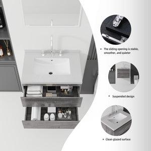 English Elm 24 Inch Floating Bathroom Vanity with Cultured Marble Top Soft Close Drawer Undermount Sink Grey Granite White B2775S00253