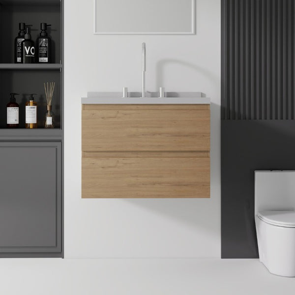 English Elm 24 Inch Floating Bathroom Vanity with Cultured Marble Top Soft Close Drawer Undermount Sink Oak Granite White B2775S00254