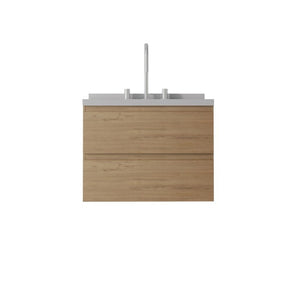 English Elm 24 Inch Floating Bathroom Vanity with Cultured Marble Top Soft Close Drawer Undermount Sink Oak Granite White B2775S00254