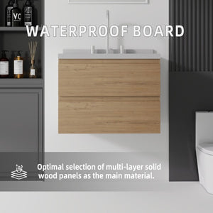 English Elm 24 Inch Floating Bathroom Vanity with Cultured Marble Top Soft Close Drawer Undermount Sink Oak Granite White B2775S00254